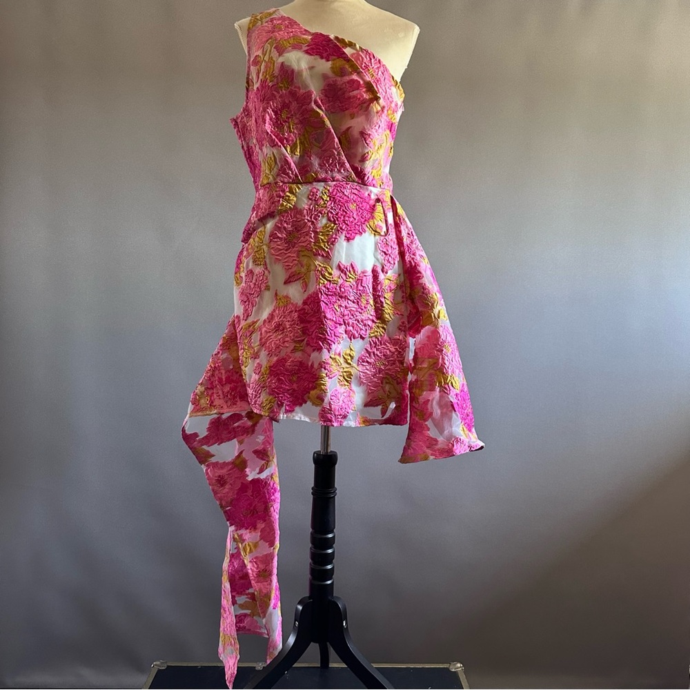 Nwt Reverse One Shoulder Wrap Garden Tea Party Mini Dress - Picture 10 of 11